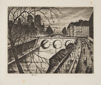 Notre Dame, Pařížská nábřeží, pub.1931 (lept) od Christopher Richard Wynne Nevinson