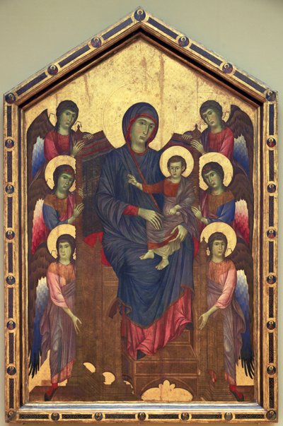 Panna Marie s dítětem v majestátním vzhledu obklopená šesti ... od Cimabue (c.1240 c.1301)