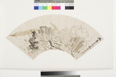 Lotosový květ a listy, začátek 19. století (inkoust a světlé barvy na slídovém papíře nalepeném na desce) od Cining Zhang