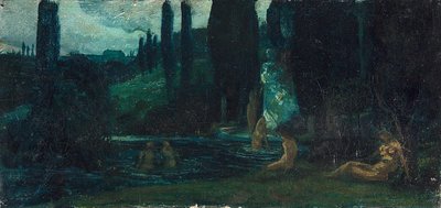 Ženy koupající se večer v jižní krajině od Circle of Arnold Böcklin