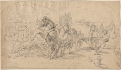 Uprchlý kočár od Circle of Eugène Delacroix
