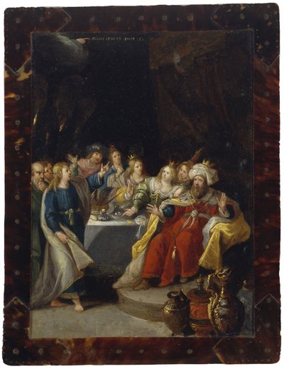 Svátek Belšazar, žádné datum (olej na mědi) od Circle of Frans Francken the Younger