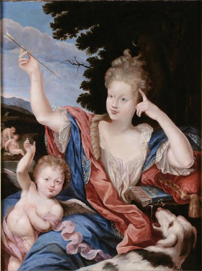 "Portrét dámy v Dianině kostýmu". od Circle of Pierre Mignard I