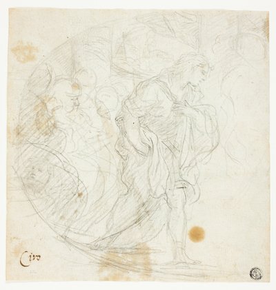 Neidentifikovaná biblická scéna (recto); náčrtky (verso) od Ciro Ferri