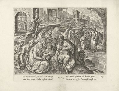 Pavel obrací ženy z Filip Skutky apoštolů (název série) Acta Apostolorum (název série) od Claes Jansz. Visscher (II) (attributed to workshop of)