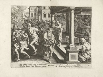 Pavel vyhání démony v Efezu Skutky apoštolů (název série) Acta Apostolorum (název série) od Claes Jansz. Visscher (II) (workshop of)