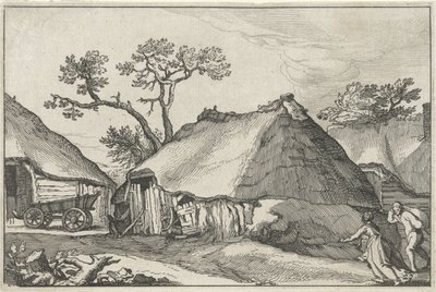 Farma a vůz ve dvoře Krajiny s farmami (název série) od Claes Jansz. Visscher (II)