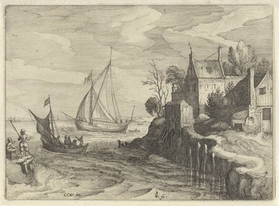 Lodě poblíž pobřeží Nizozemské krajiny (název série) Amaeniores Aliquot Regiunculae (název série na objektu) od Claes Jansz. Visscher (II)