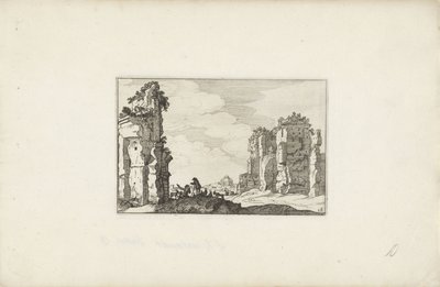 Dva pastýři v ruinách Italské krajiny s ruinami (název série) Variae antiquitates Romanae (název série na objektu) od Claes Jansz. Visscher (II)