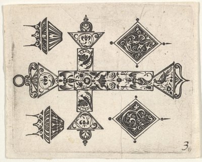 Blackwork tisk s latinským křížem a čtyřmi motivy, ca. 1620. od Claes Jansz Visscher