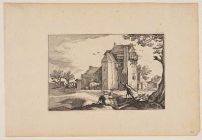 Statek s holubníky, z knihy Krajiny (Verscheyden aerdige Lanthuysen...) od Claes Jansz. Visscher