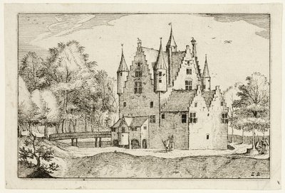 Zámek, deska 22 podle Obrázků statků, venkovských domů a vesnic (Praediorum villarum et rusticarum casularum icones) od Claes Jansz. Visscher II