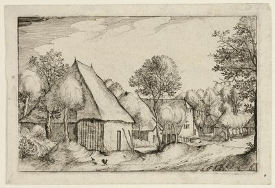 Hospodářský dvůr, pátý talíř podle Obrázků z farem, venkovských domů a vesnic (Praediorum villarum et rusticarum casularum icones) od Claes Jansz. Visscher II