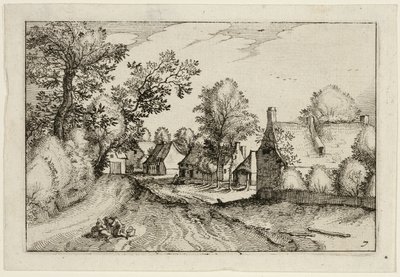 Vesnická cesta, sedmý talíř podle obrázků farem, venkovských domů a vesnic (Praediorum villarum et rusticarum casularum icones) od Claes Jansz. Visscher II