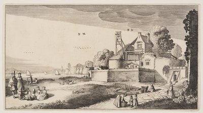 Bělicí pole před pevností na řece, z knihy Krajiny (Playsante Lantschappen) od Claes Jansz. Visscher II