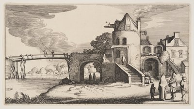 Most s mýtným domem, z knihy Krajiny (Playsante Lantschappen) od Claes Jansz. Visscher II