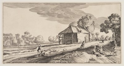 Křižovatka u vodního mlýna, z knihy Krajiny (Playsante Lantschappen) od Claes Jansz. Visscher II
