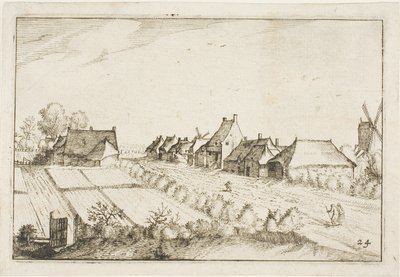 Pole a cesta, deska 24 podle Obrázků farem, venkovských domů a vesnic (Praediorum villarum et rusticarum casularum icones) od Claes Jansz. Visscher II