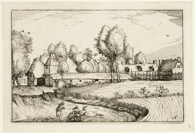 Cesta podél pole, šestnáctá deska podle obrázků farem, venkovských domů a vesnic (Praediorum villarum et rusticarum casularum icones) od Claes Jansz. Visscher II