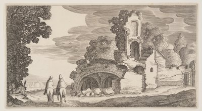 Ruiny podél cesty, z knihy Krajiny (Playsante Lantschappen) od Claes Jansz. Visscher II