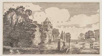 Kleine Houtpoort v Haarlemu, z knihy Krajiny (Playsante Lantschappen) od Claes Jansz. Visscher II