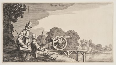 Tři střelci, z knihy Krajiny (Playsante Lantschappen) od Claes Jansz. Visscher II