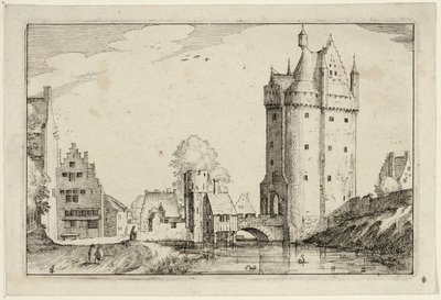 Městská brána, deska druhá podle Obrázků statků, venkovských domů a rustikálních vesnic (Praediorum villarum et rusticarum casularum icones) od Claes Jansz. Visscher II
