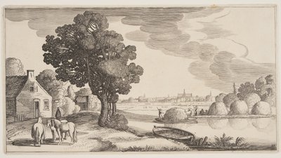 Přeprava sena na řece, z knihy Krajiny (Playsante Lantschappen) od Claes Jansz. Visscher II