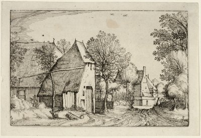 Venkovská cesta, deska třetí podle Obrázky statků, venkovských domů a vesnic (Praediorum villarum et rusticarum casularum icones) od Claes Jansz. Visscher II