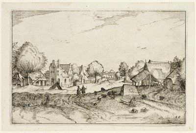 Venkovská cesta, deska dvacet podle obrázků farem, venkovských domů a rustikálních vesnic (Praediorum villarum et rusticarum casularum icones) od Claes Jansz. Visscher II