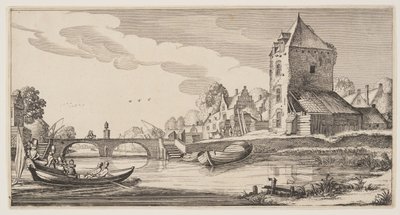 Vesnice na řece, z knihy Krajiny (Playsante Lantschappen) od Claes Jansz. Visscher II