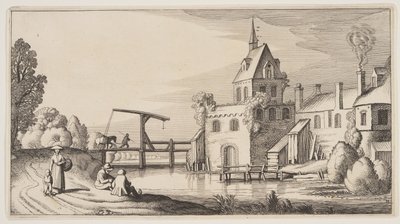 Vesnice na řece, z knihy Krajiny (Playsante Lantschappen) od Claes Jansz. Visscher II