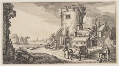 Strážní věž u řeky, z knihy Krajiny (Playsante Lantschappen) od Claes Jansz. Visscher II