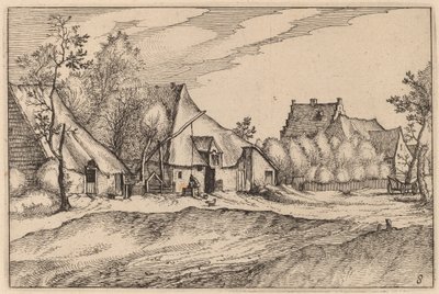Farmy ve vesnici od Claes Jansz Visscher after Johannes van Doetechum, the Elder after Lucas