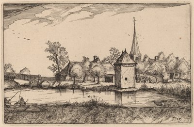 Rybník a vesnice od Claes Jansz Visscher after Johannes van Doetechum, the Elder after Lucas