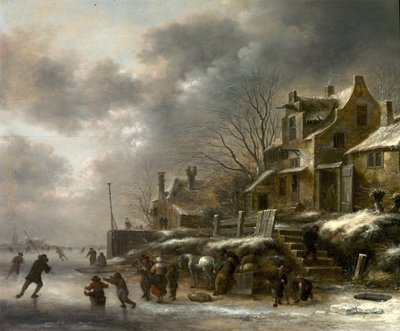 Zimní scéna, řeka s krasobruslením, 1671 od Claes Molenaer