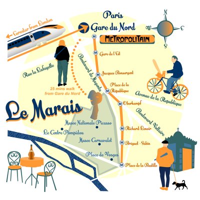Mapa Le Marais, Paříž od Claire Huntley