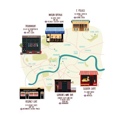 Mapa jedinečných londýnských restaurací a barů od Claire Huntley