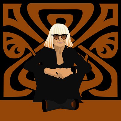 Portrét Barbary Hulanicki, módní návrhářky, zakladatelky Biba, interiérové designérky a ilustrátorky od Claire Huntley