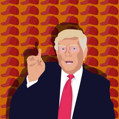 Trump a baseballová čepice od Claire Huntley