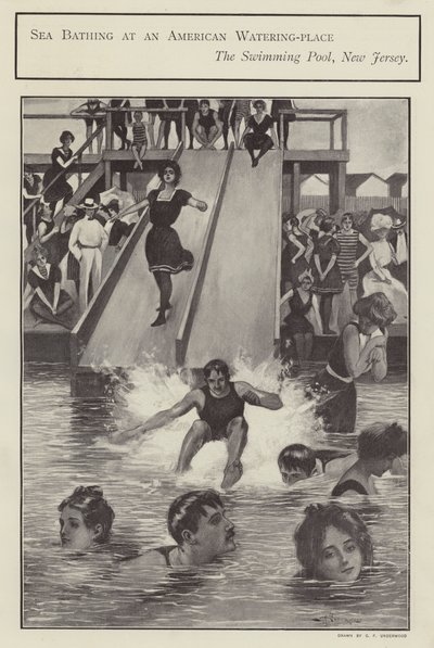 Koupání na moři v bazénu v New Jersey, Spojené státy americké (litho) od Clarence F. Underwood