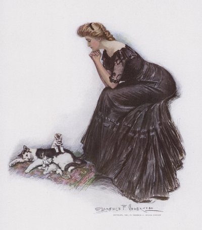 Žena sleduje kočku a její koťata od Clarence F. Underwood
