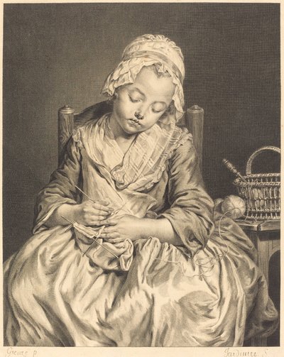 Spící pletařka od Claude Donat Jardinier after Jean Baptiste Greuze