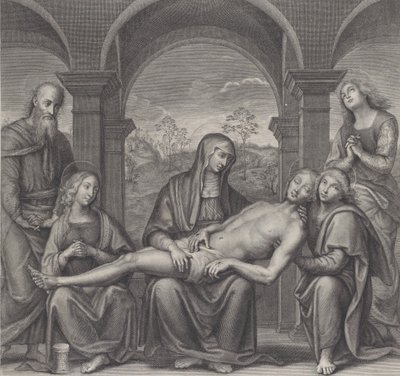 Kristus v hrobě, spočívající na klíně Panny, po Perugino, ca. 1685-1727. od Claude Duflos