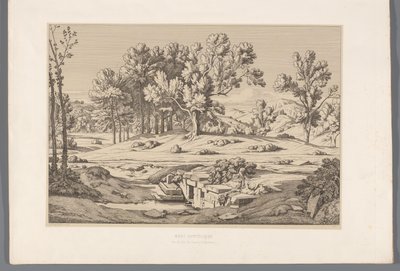 Landschap se setkal s gezicht op de berg Pentelikon Mount Pentelic (titul na objektu) Pohledy na nejznámější místa starověkého Řecka (...) (název série) od Claude Félix Théodore Caruelle d