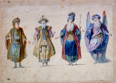 Čtyři kněží divadla Aquarelle Claude Gillot (1673-1722) Paříž, Musee du Louvre od Claude Gillot