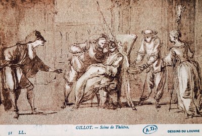 Divadelní představení, kresba Claude Gillot (1673-1722). Francie od Claude Gillot