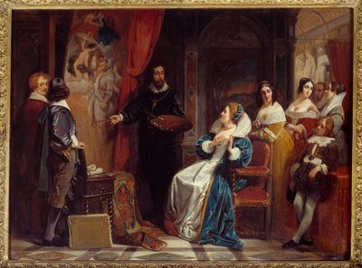 Francouzská královna Marie de Medicis (1573-1642) na návštěvě dílny malíře Pierra Paula (Pierre-Paul) Rubense (nebo Petra Pavla či Petruse Pauluse) (1577-1640). Obraz Claudia Jacquanda (1804-1878) od Claude Jacquand