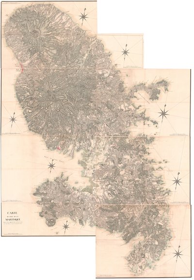 Mapa ostrova Martinik, zkopírovaná z originálu vyrobeného v roce 1763. Tato kopie nakreslená v roce 1797 C. J. Sauthierem ve věku 60 let. od Claude Joseph Sauthier