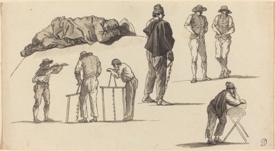 Figurové studie, včetně jednoho muže spícího na zemi a dvou mužů, kteří pili od Claude Joseph Vernet